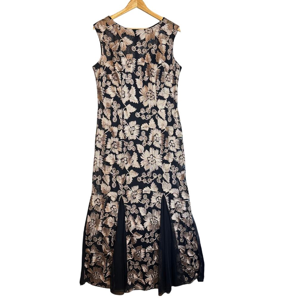 Alex Evenings Black and Gold Lace Maxi Dress - Picture 2 of 15